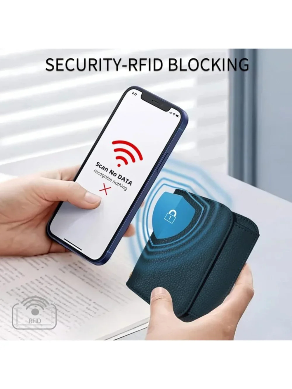 Slim RFID Blocking Women's Wallet with Coin Pocket, ID Window & Keychain - Lake